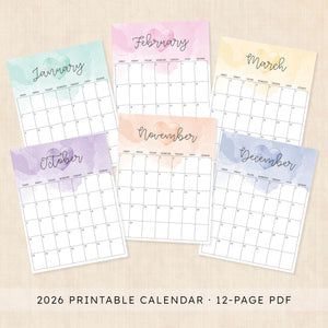 printable 2026 calendar