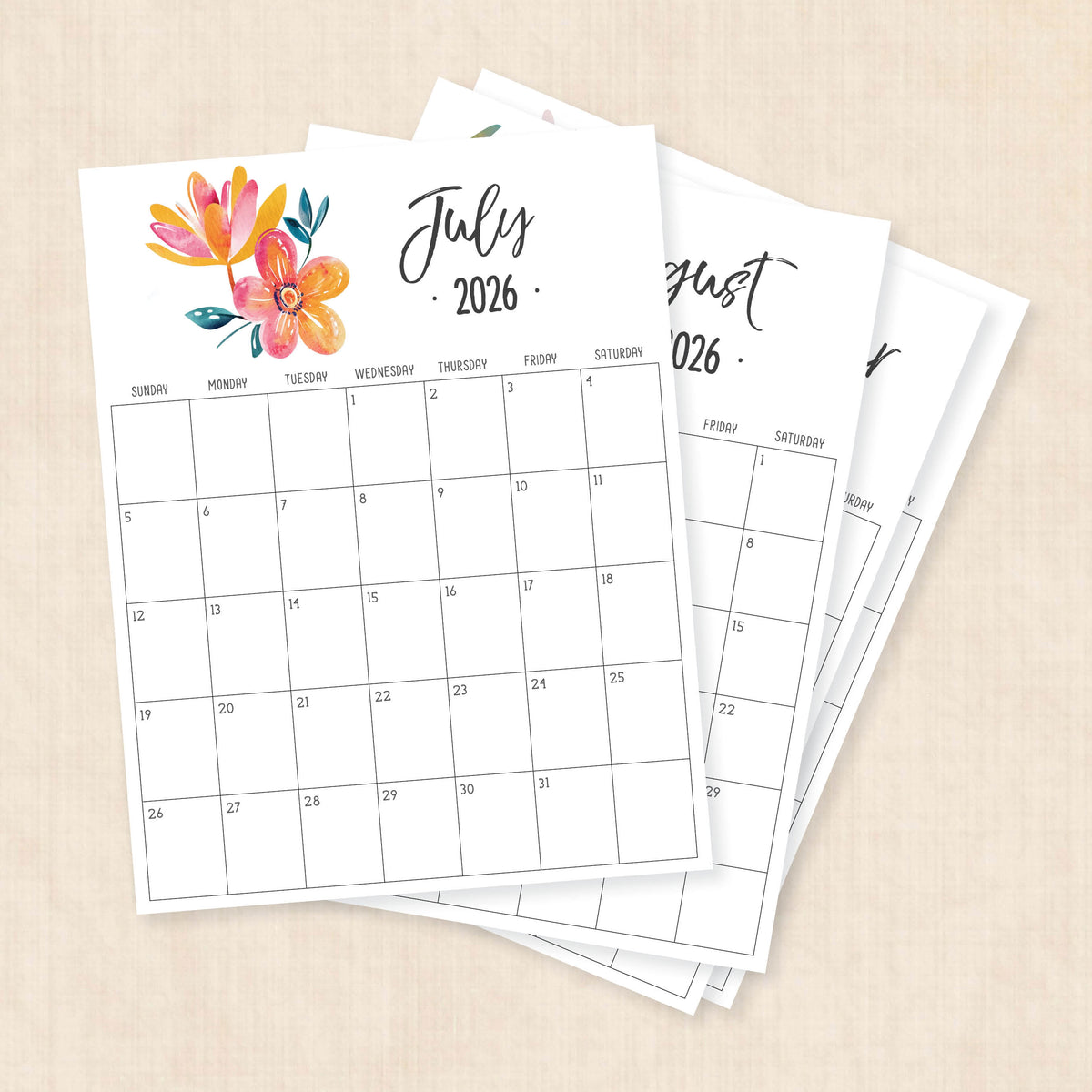 printable 2026 calendar