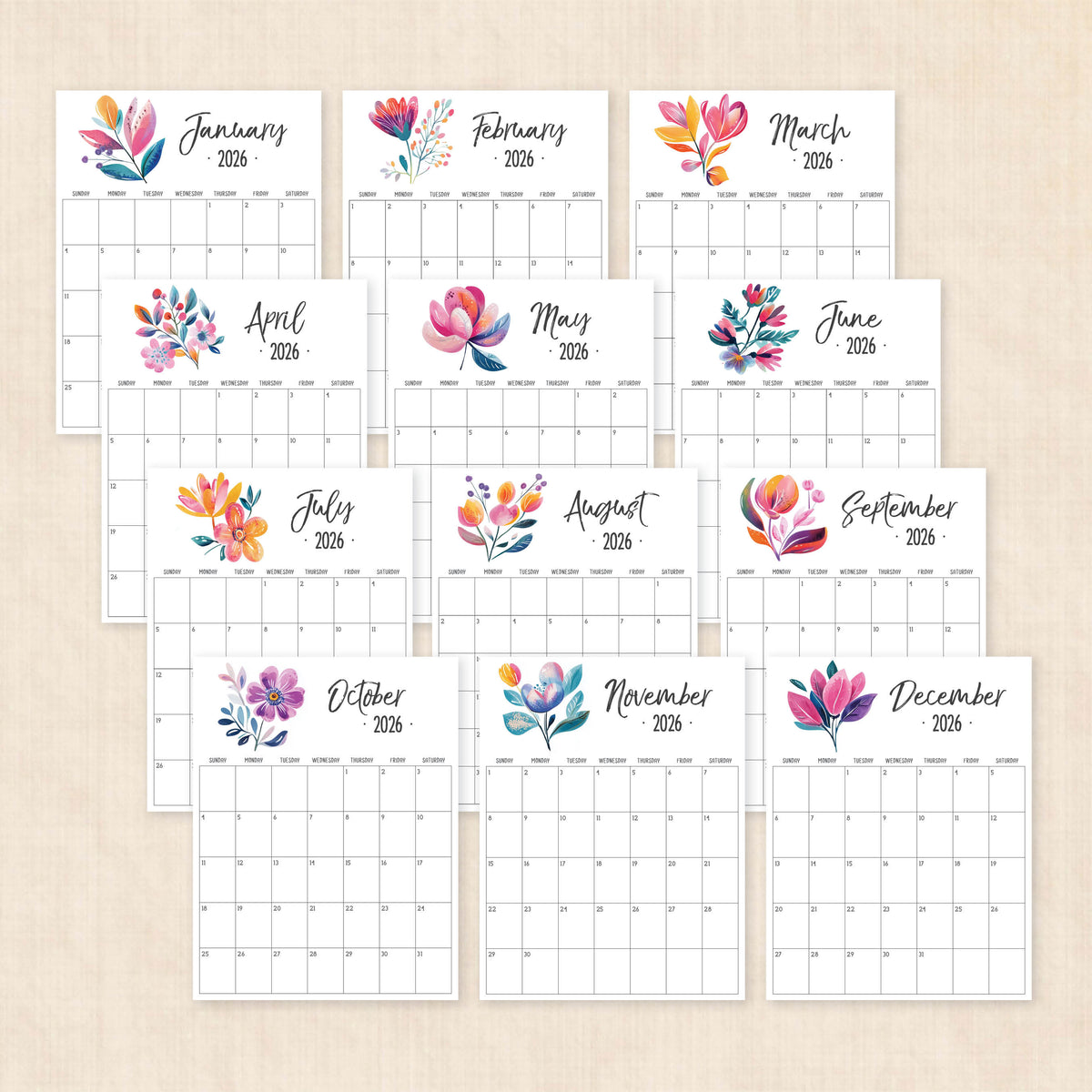 printable 2026 calendar