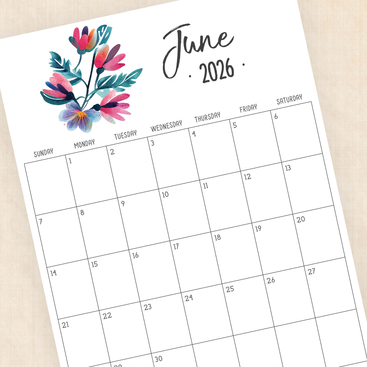 printable 2026 calendar