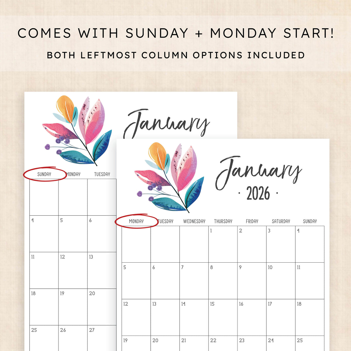 printable 2026 calendar