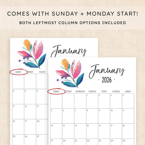printable 2026 calendar