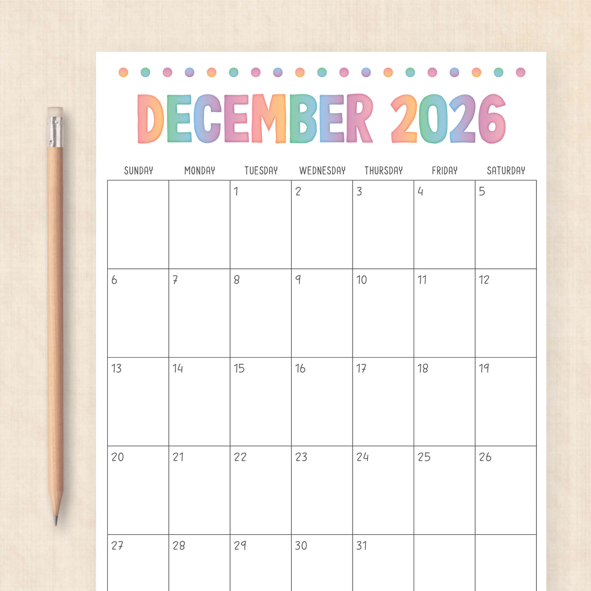 printable 2026 Calendar