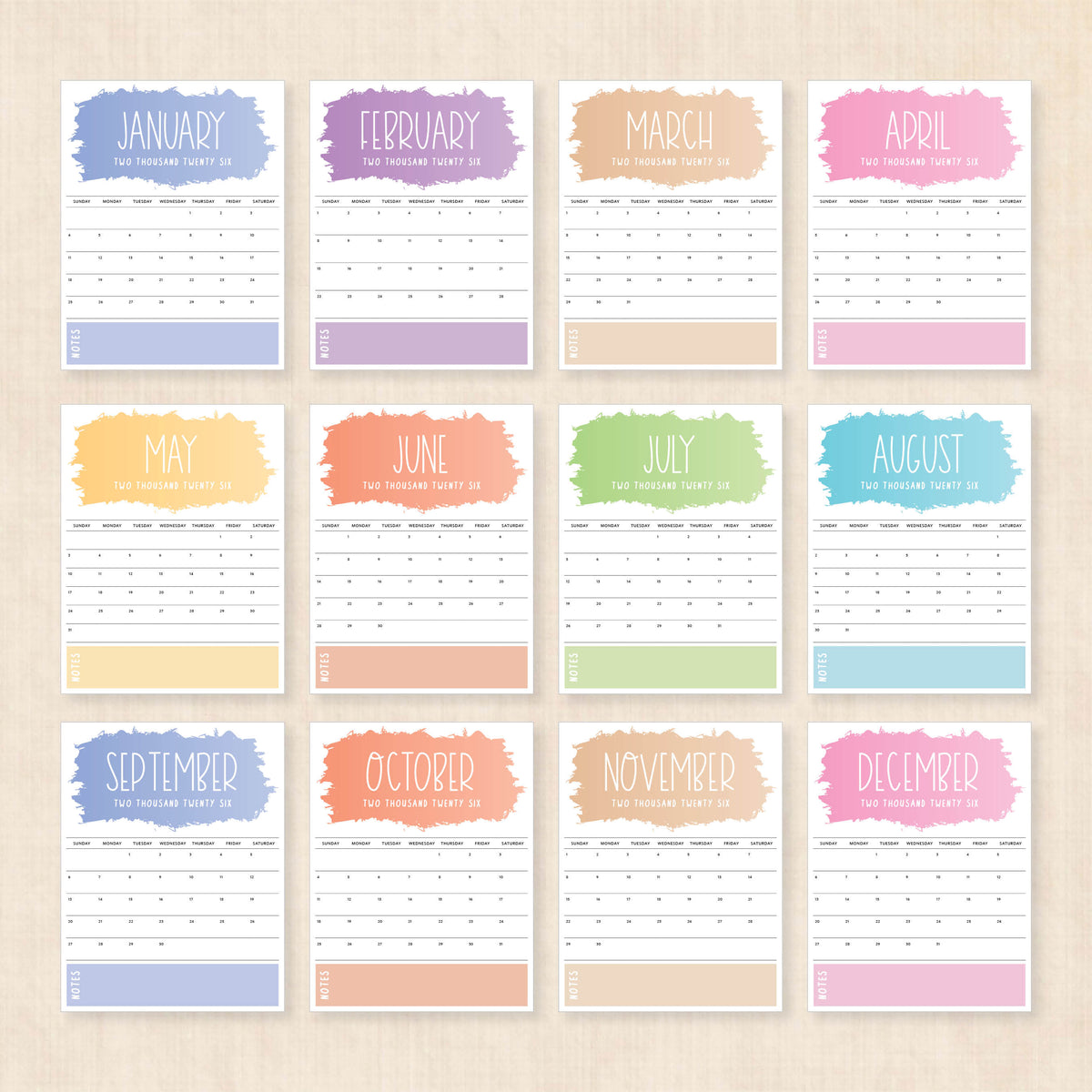 printable 2026 calendar