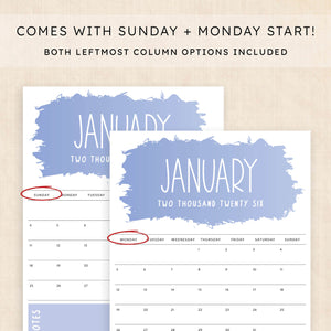 printable 2026 calendar