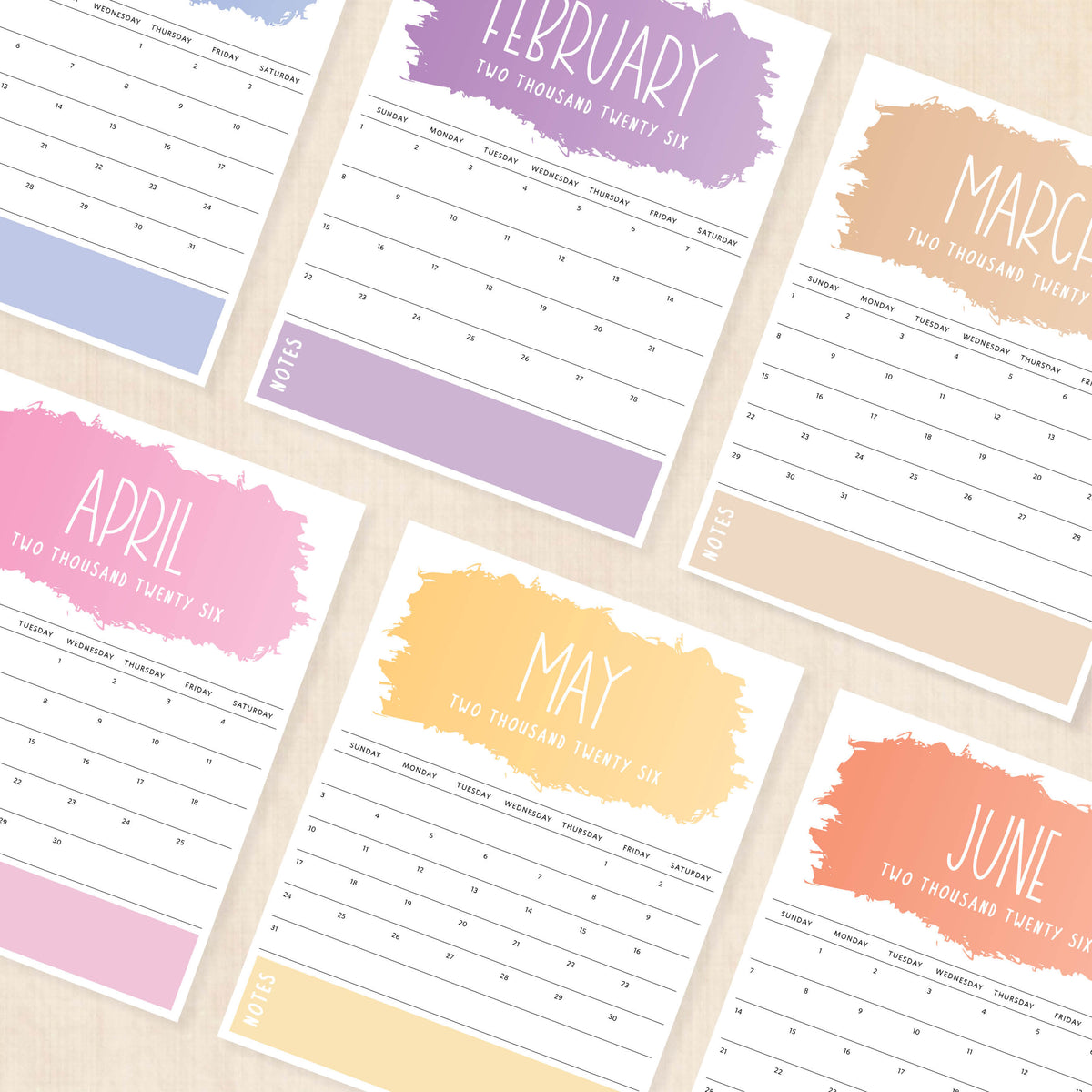 printable 2026 calendar