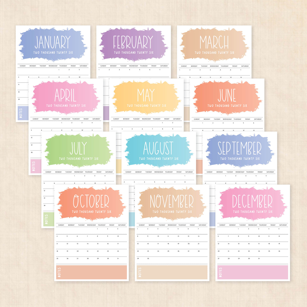 printable 2026 calendar