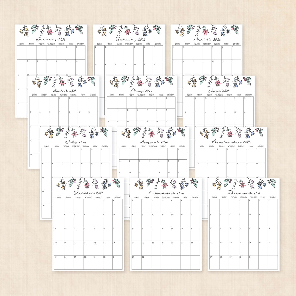 printable 2026 calendar