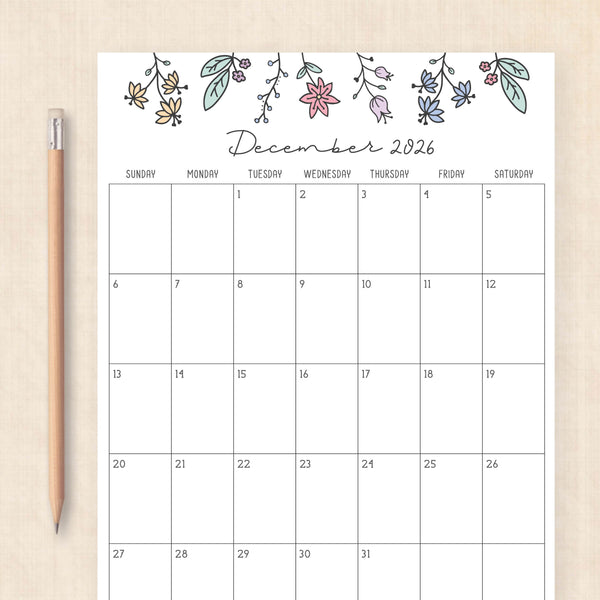 printable 2026 calendar
