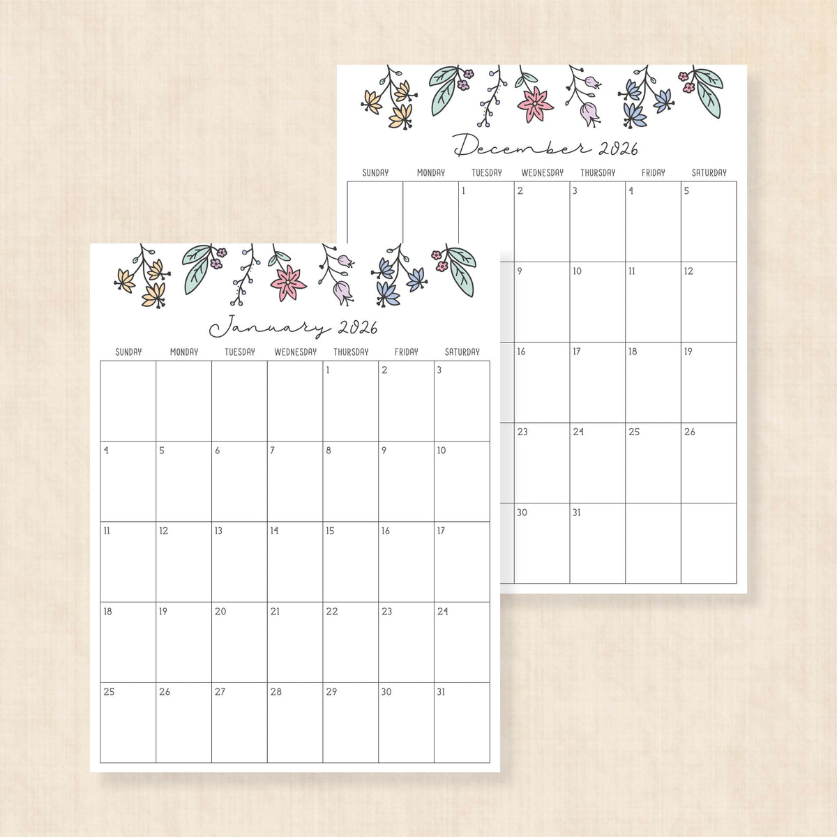 printable 2026 calendar