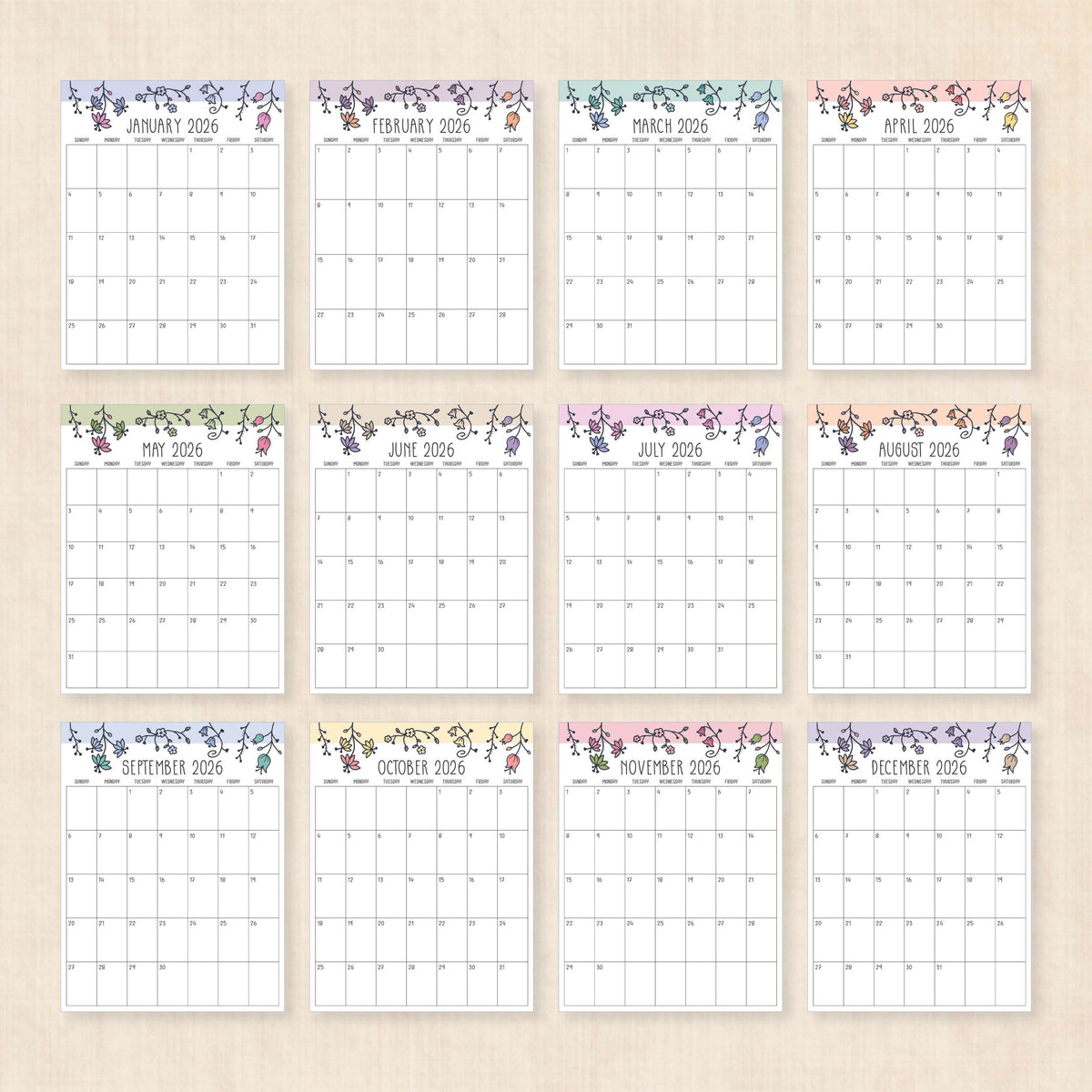 printable 2026 calendar