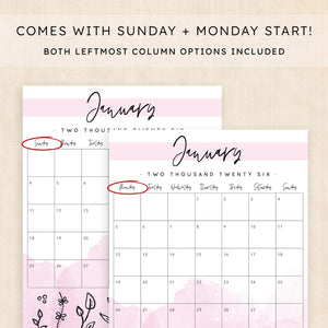 printable 2026 calendar