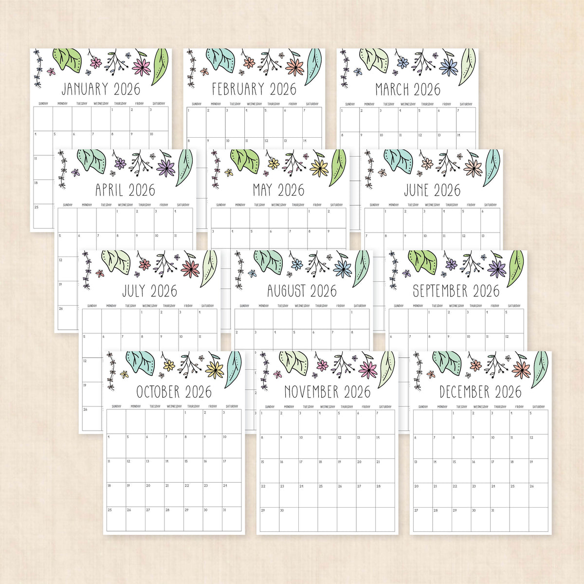 printable 2026 calendar