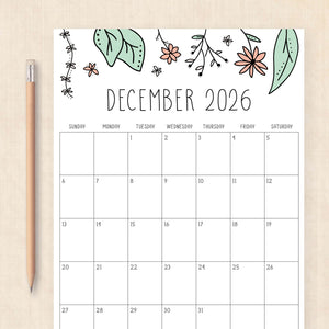 printable 2026 calendar