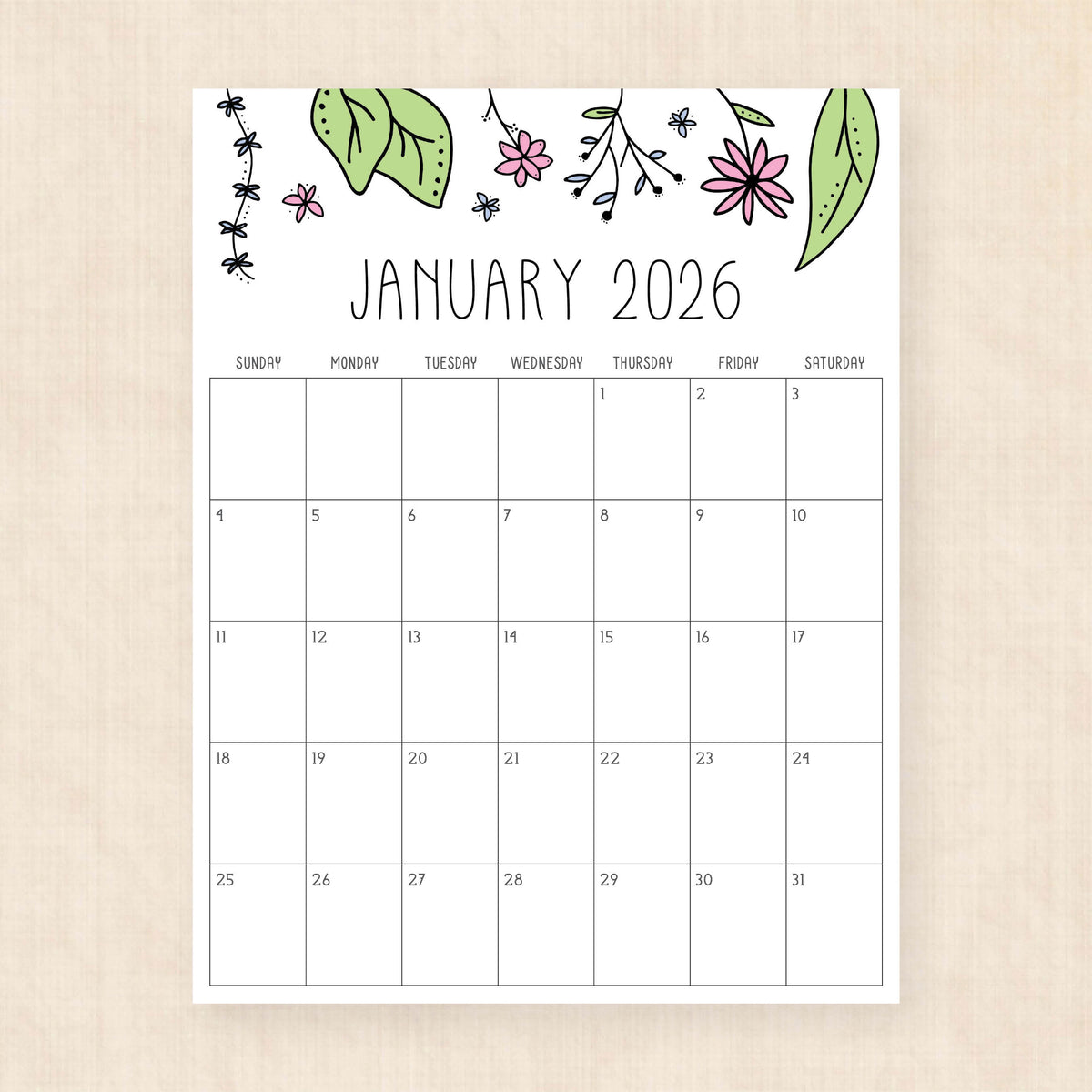 printable 2026 calendar