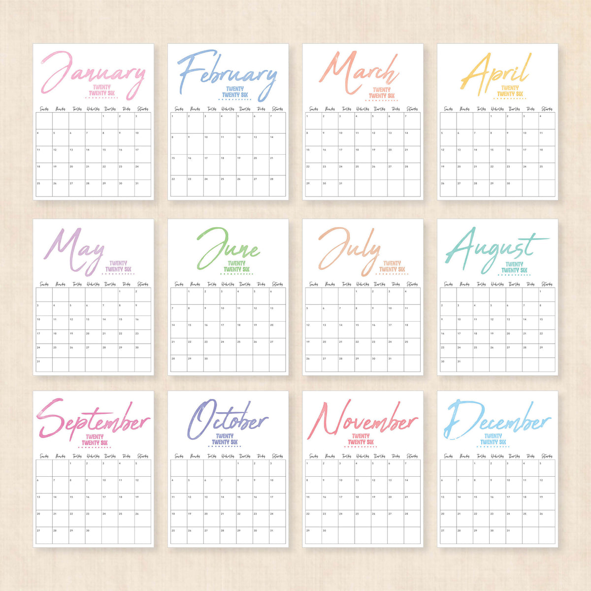 printable 2026 calendar
