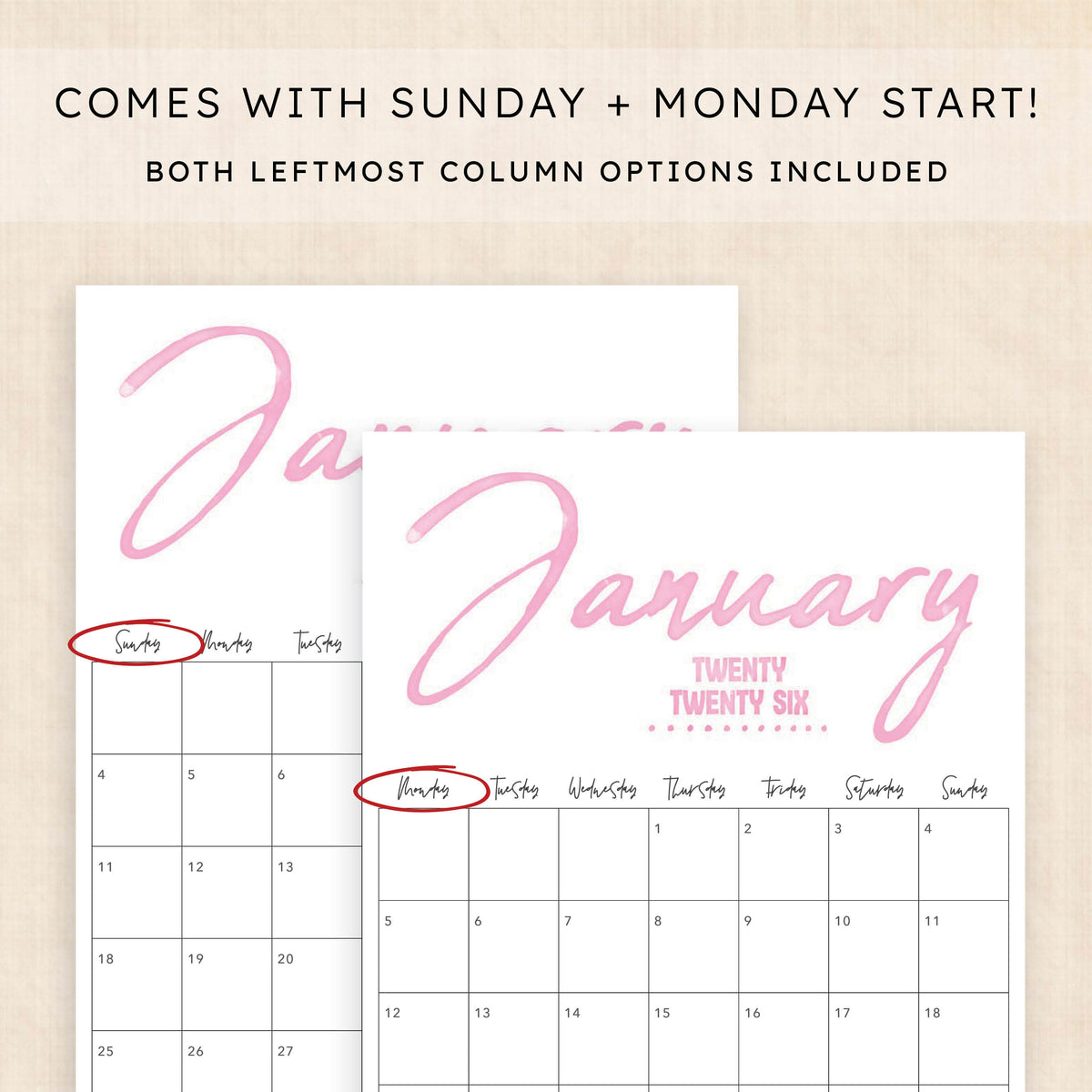 printable 2026 calendar
