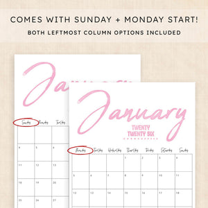 printable 2026 calendar