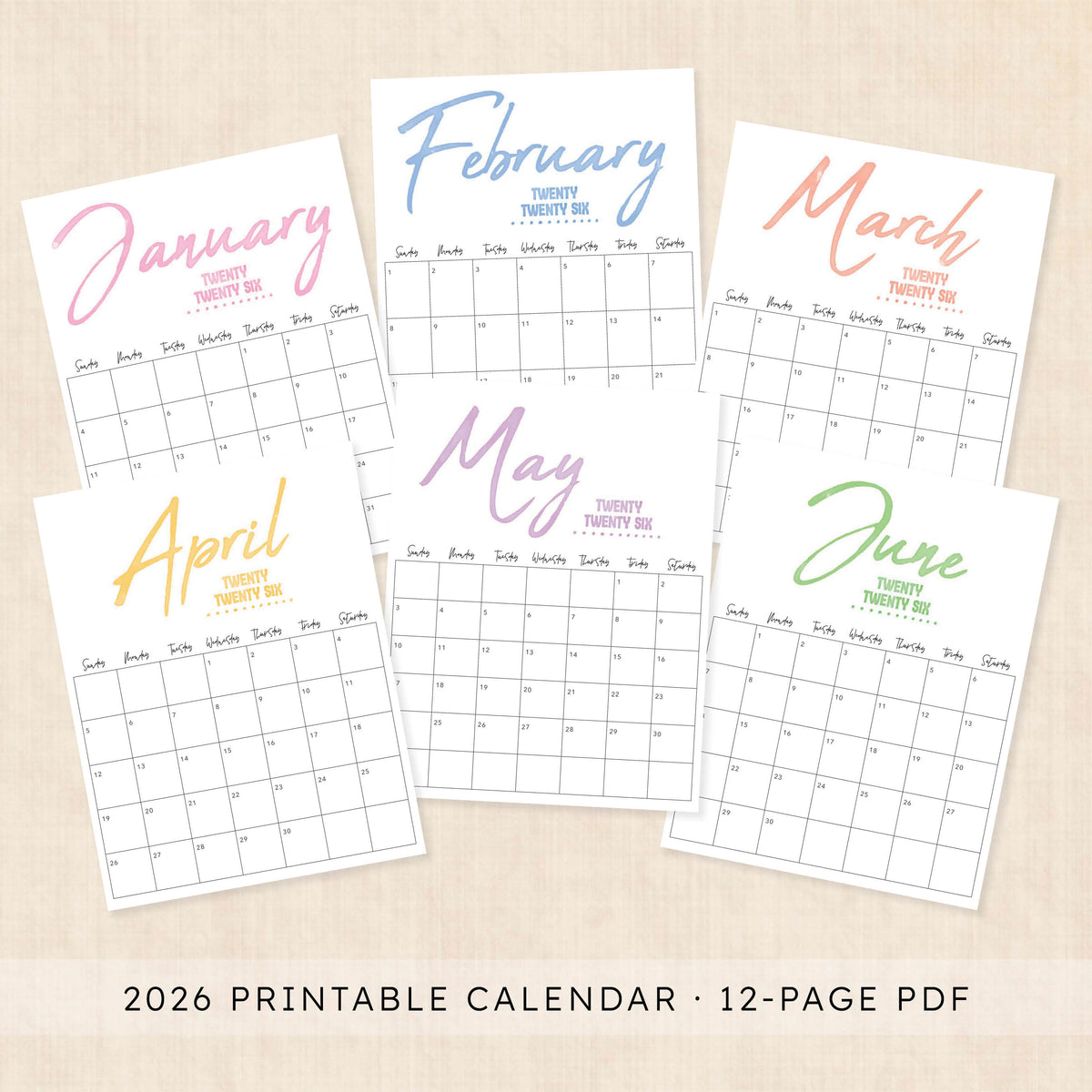 printable 2026 calendar