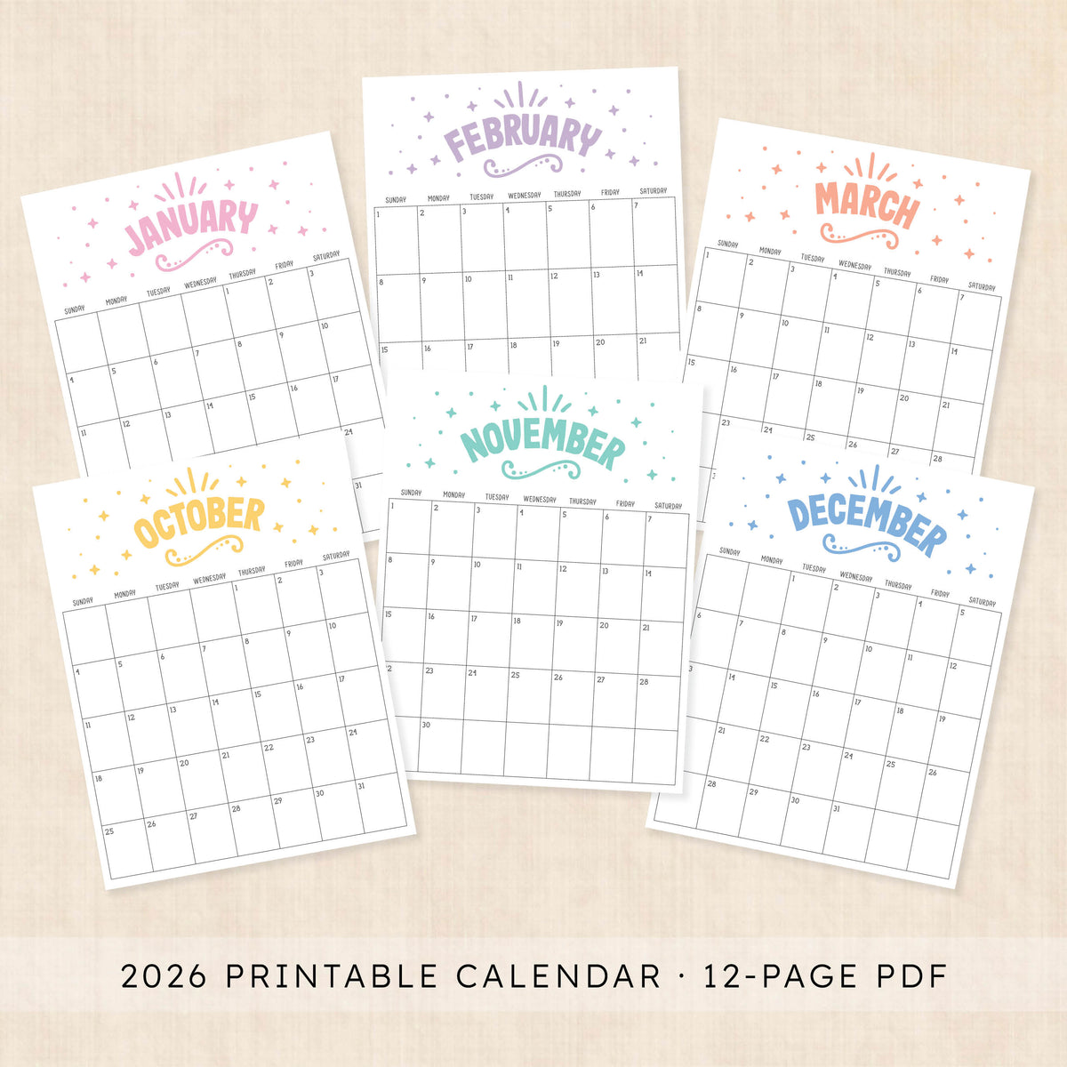 printable 2026 calendar