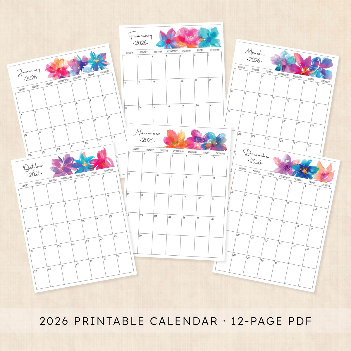 printable 2026 calendar