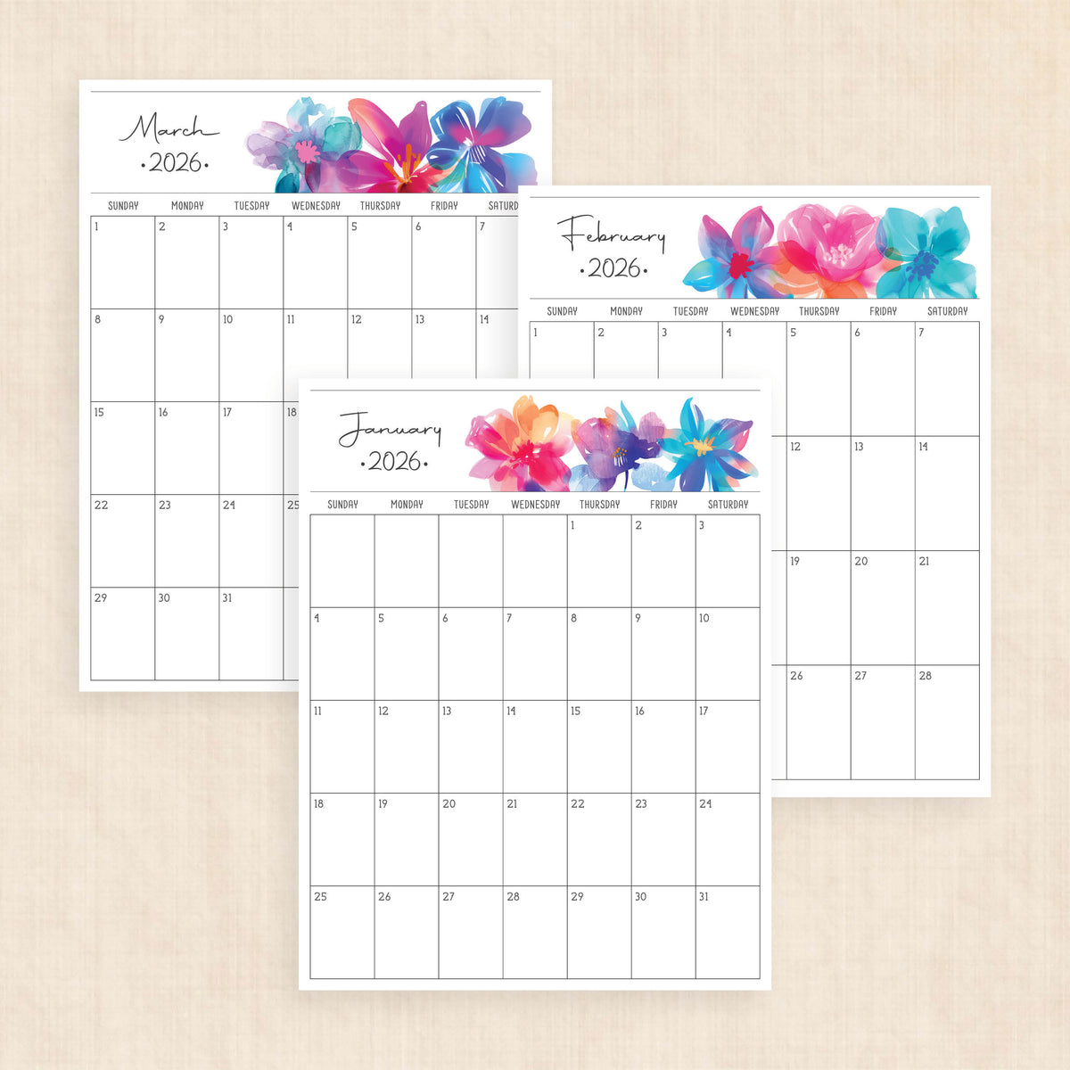 printable 2026 calendar