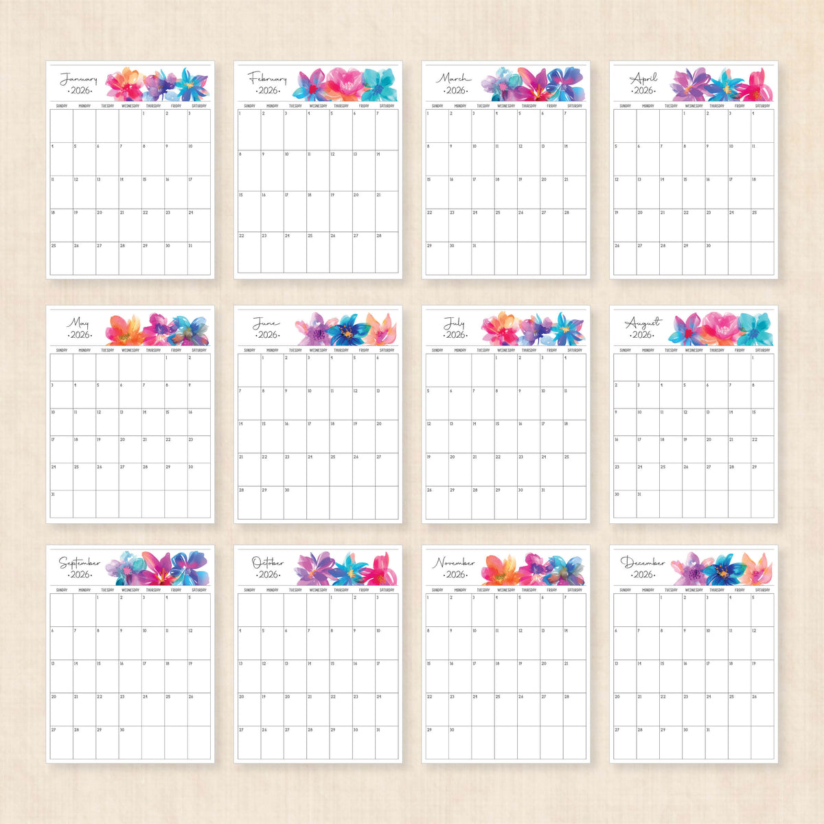 printable 2026 calendar