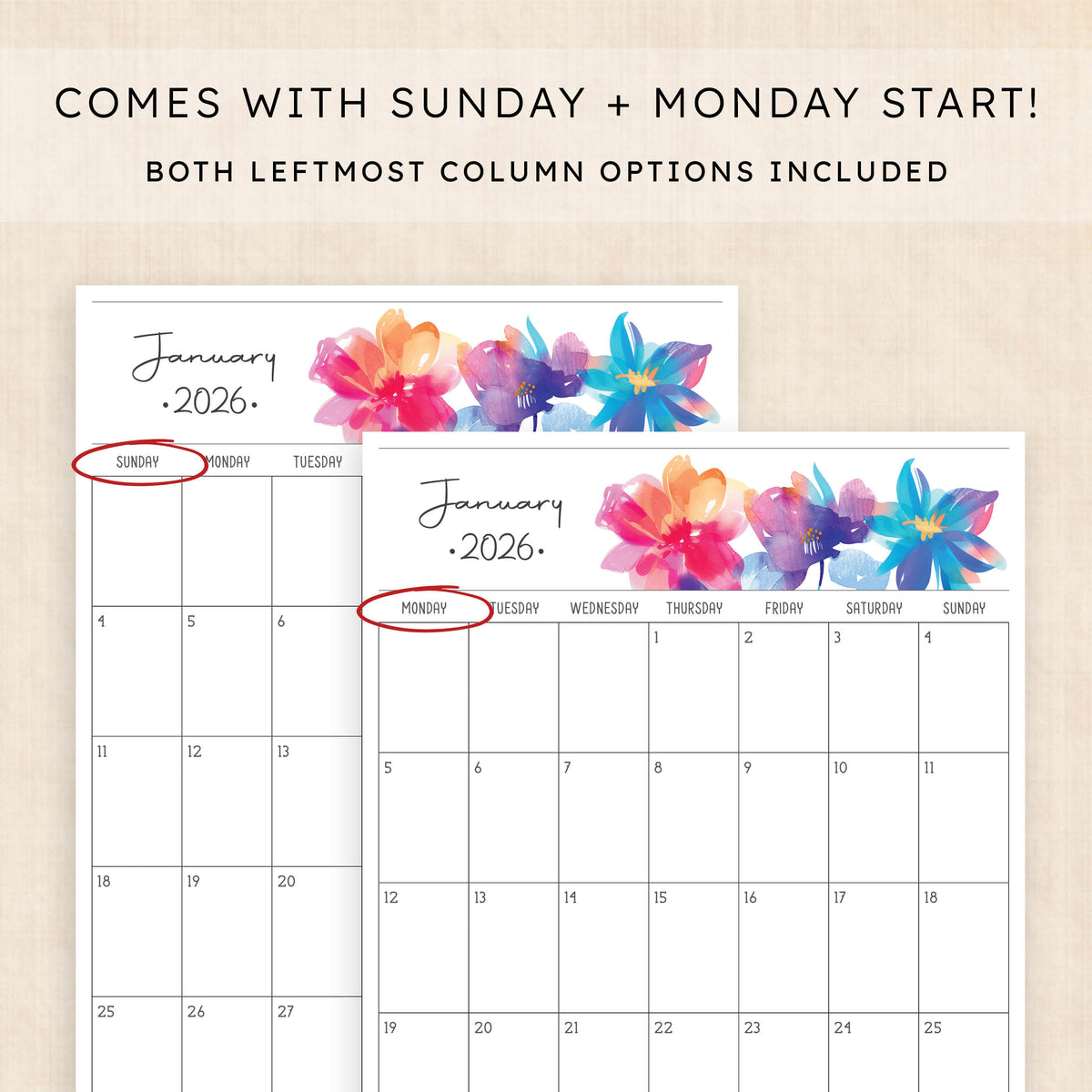 printable 2026 calendar