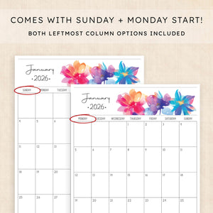 printable 2026 calendar