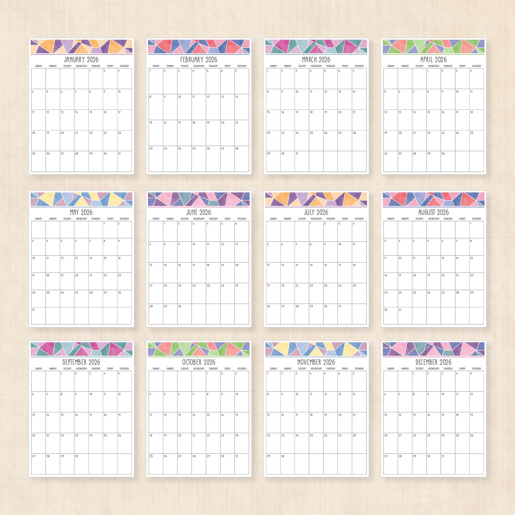 printable 2026 calendar