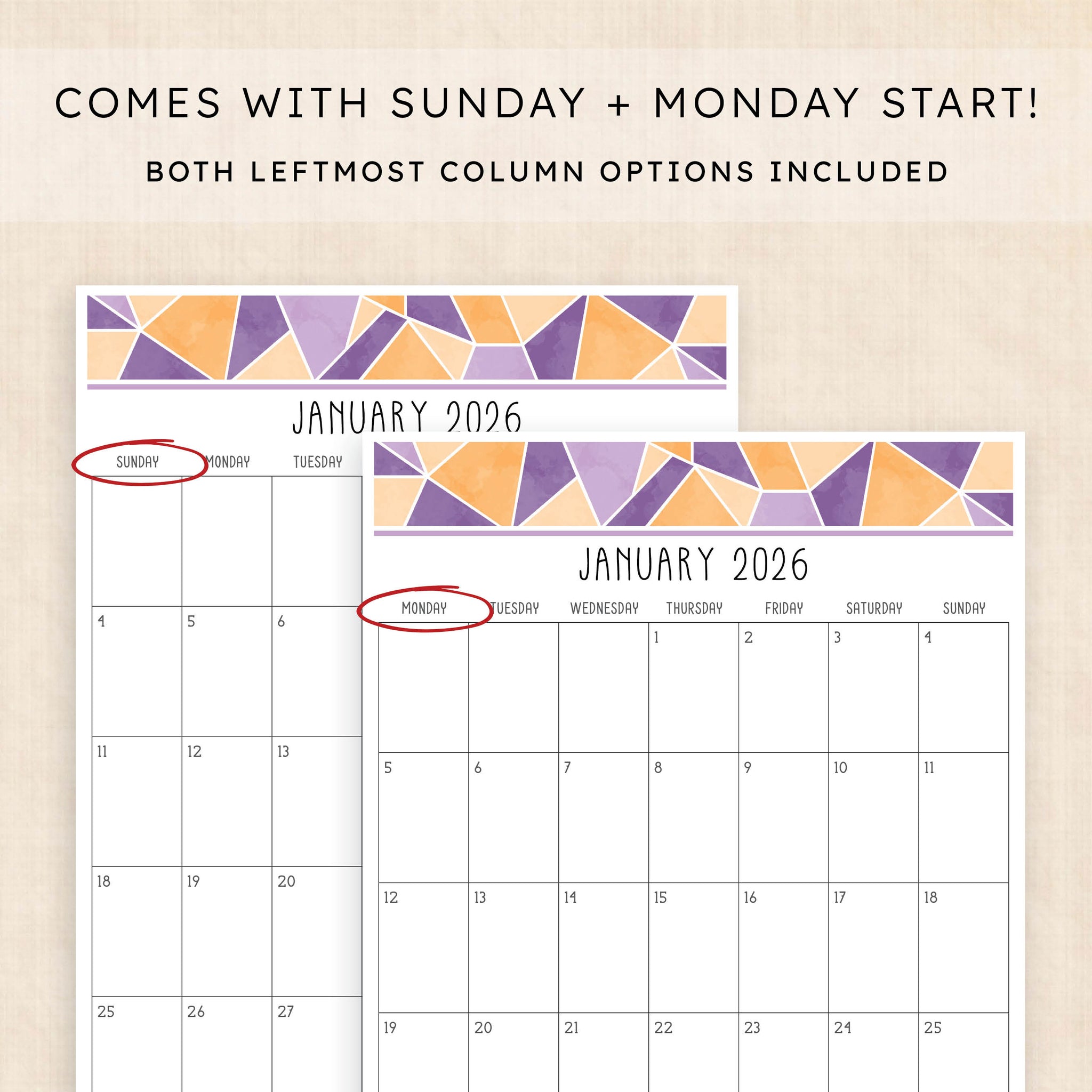 printable 2026 calendar