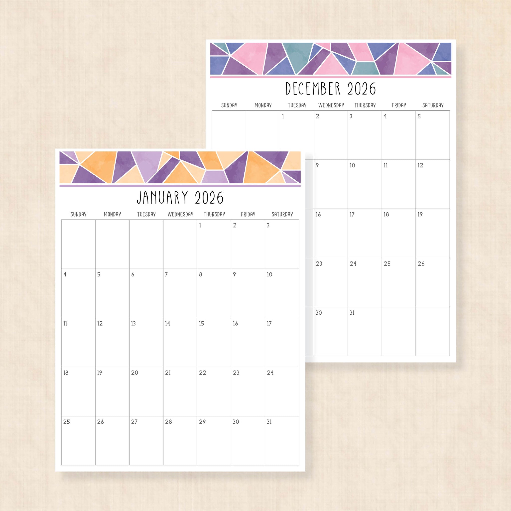 printable 2026 calendar