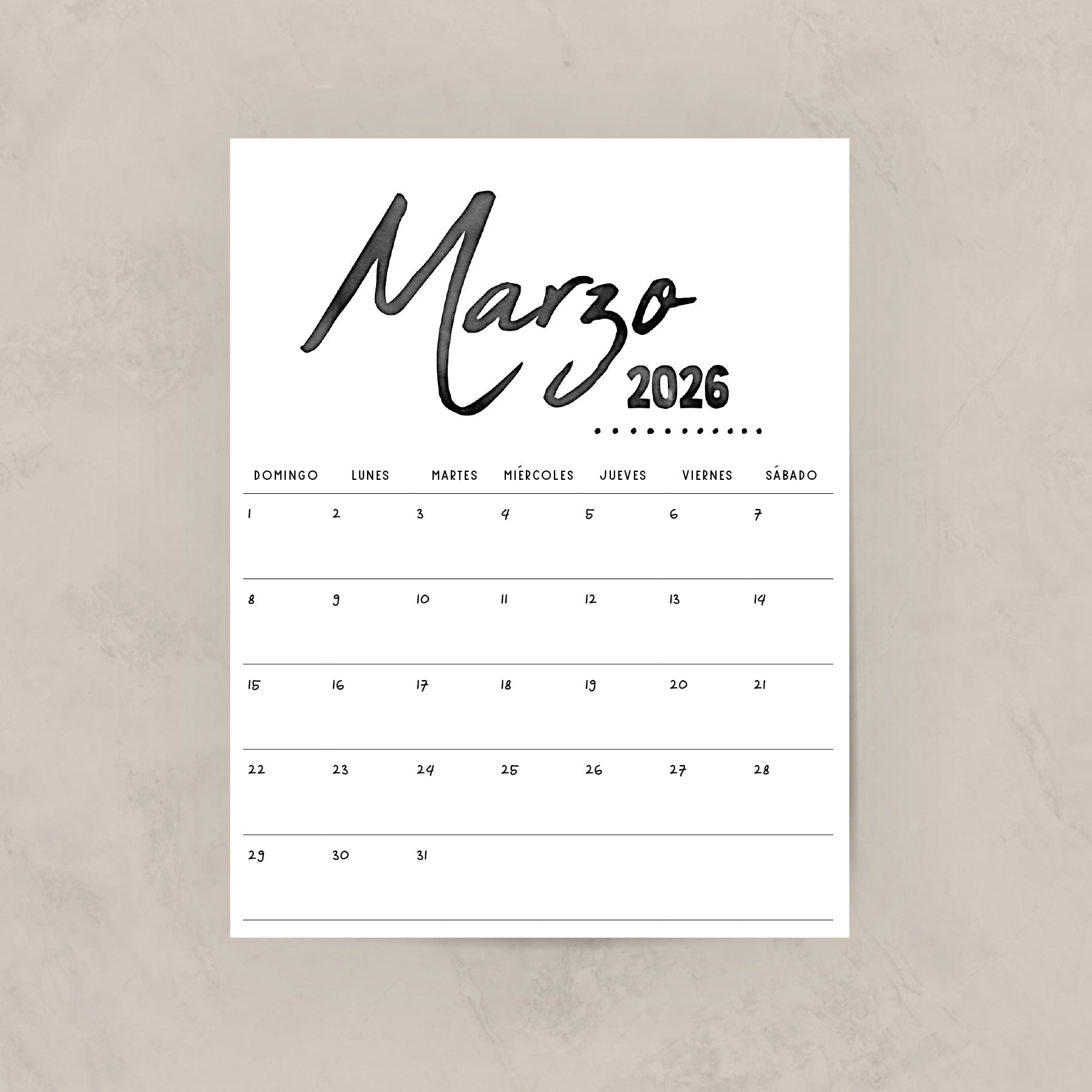 calendario 2026 para imprimir