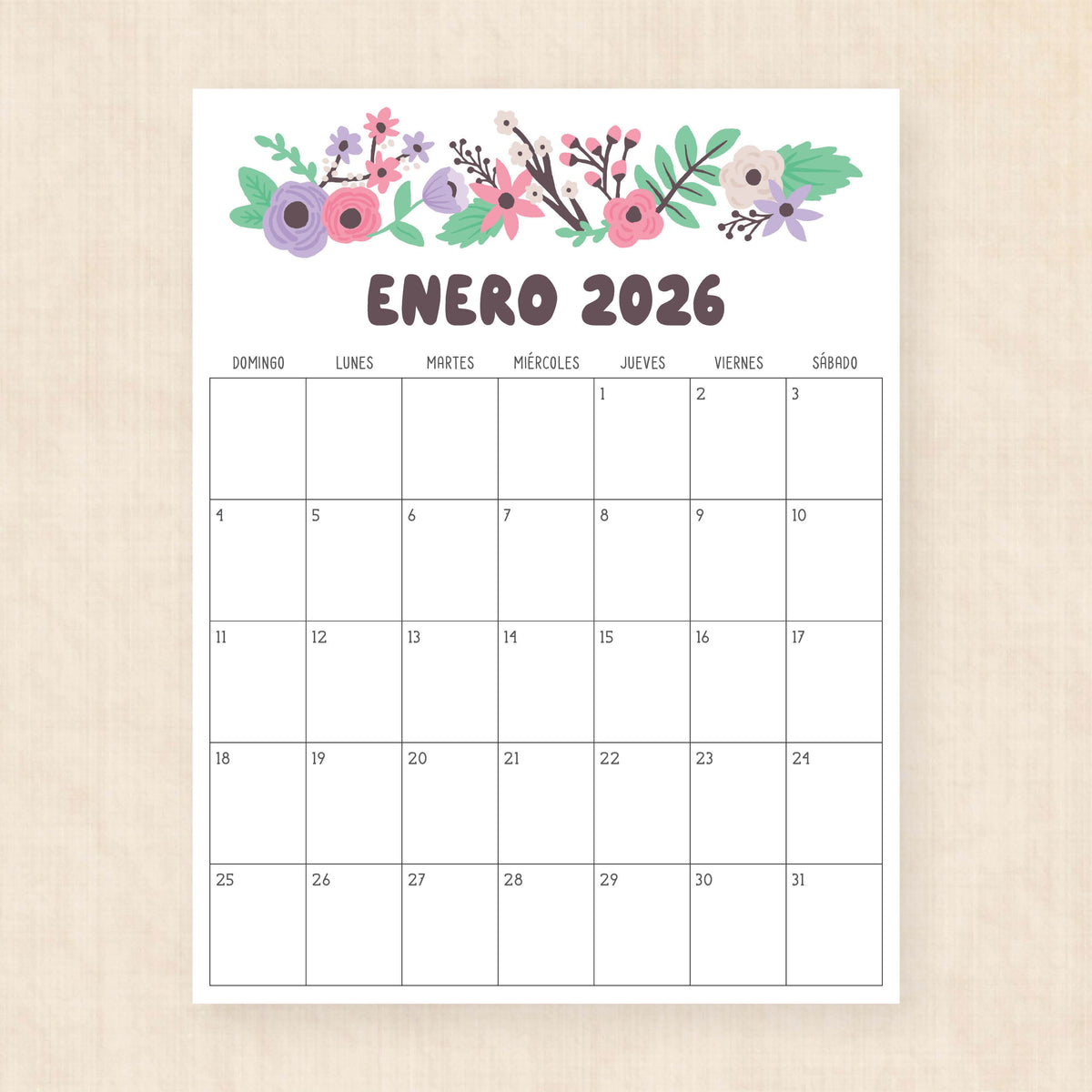 calendario 2026 para imprimir