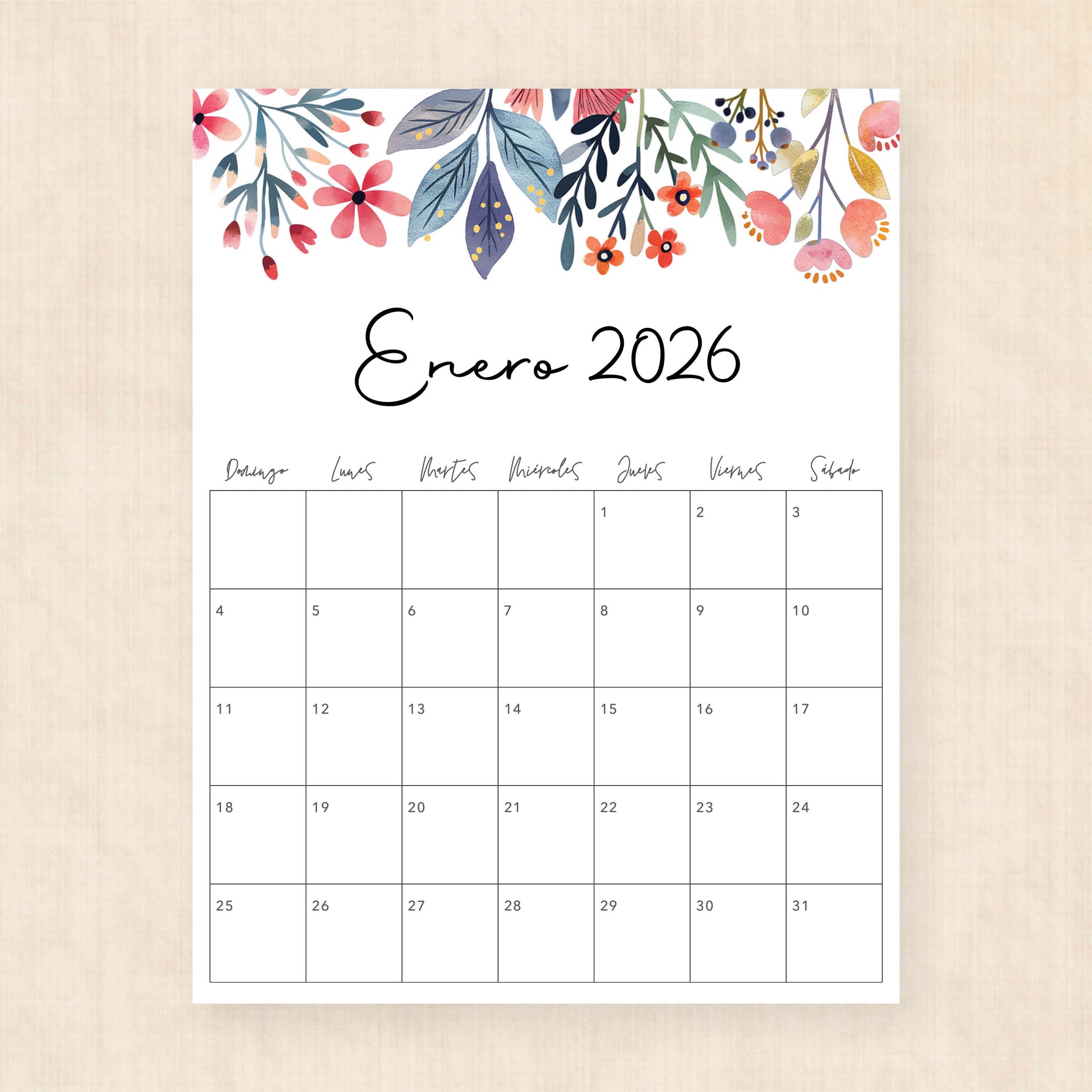 calendario 2026 para imprimir
