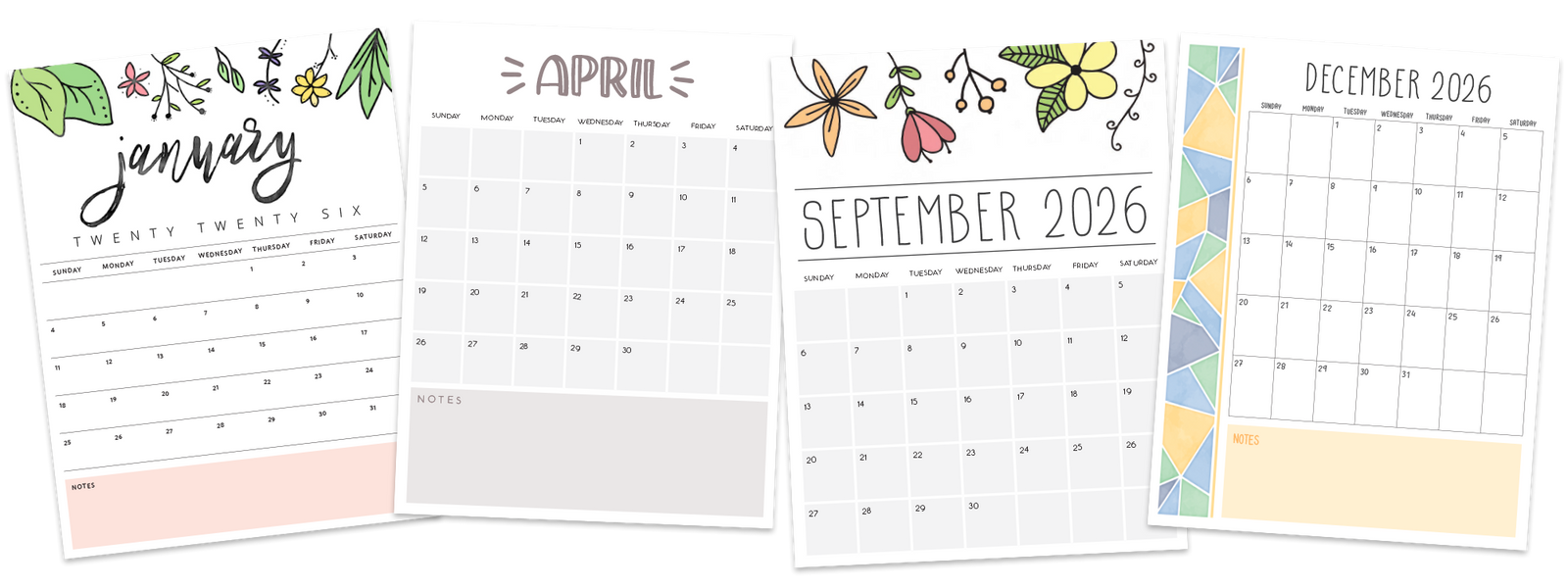 printable 2026 calendar