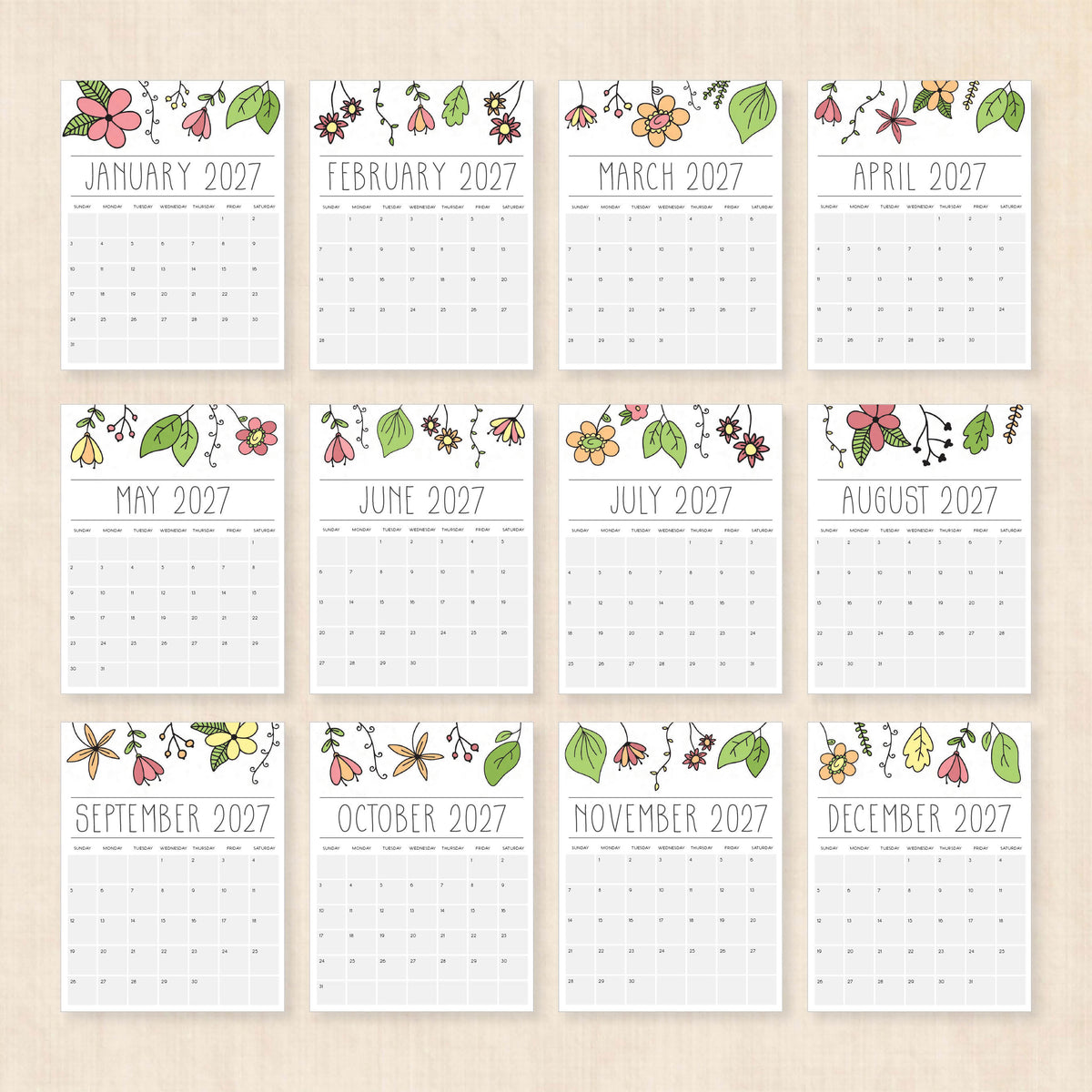 Printable 2027 Calendar: Opulent Orchids