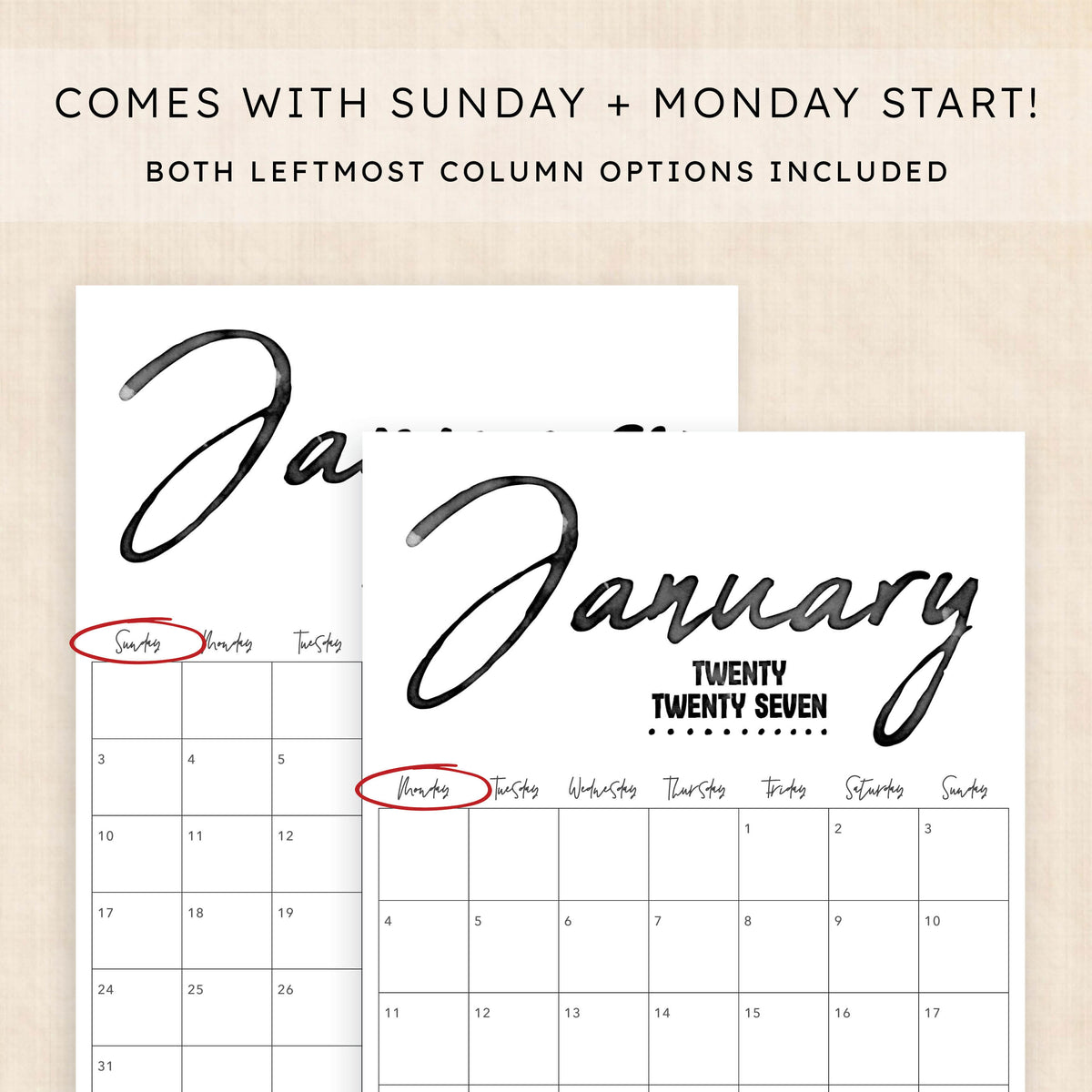 printable 2027 calendar