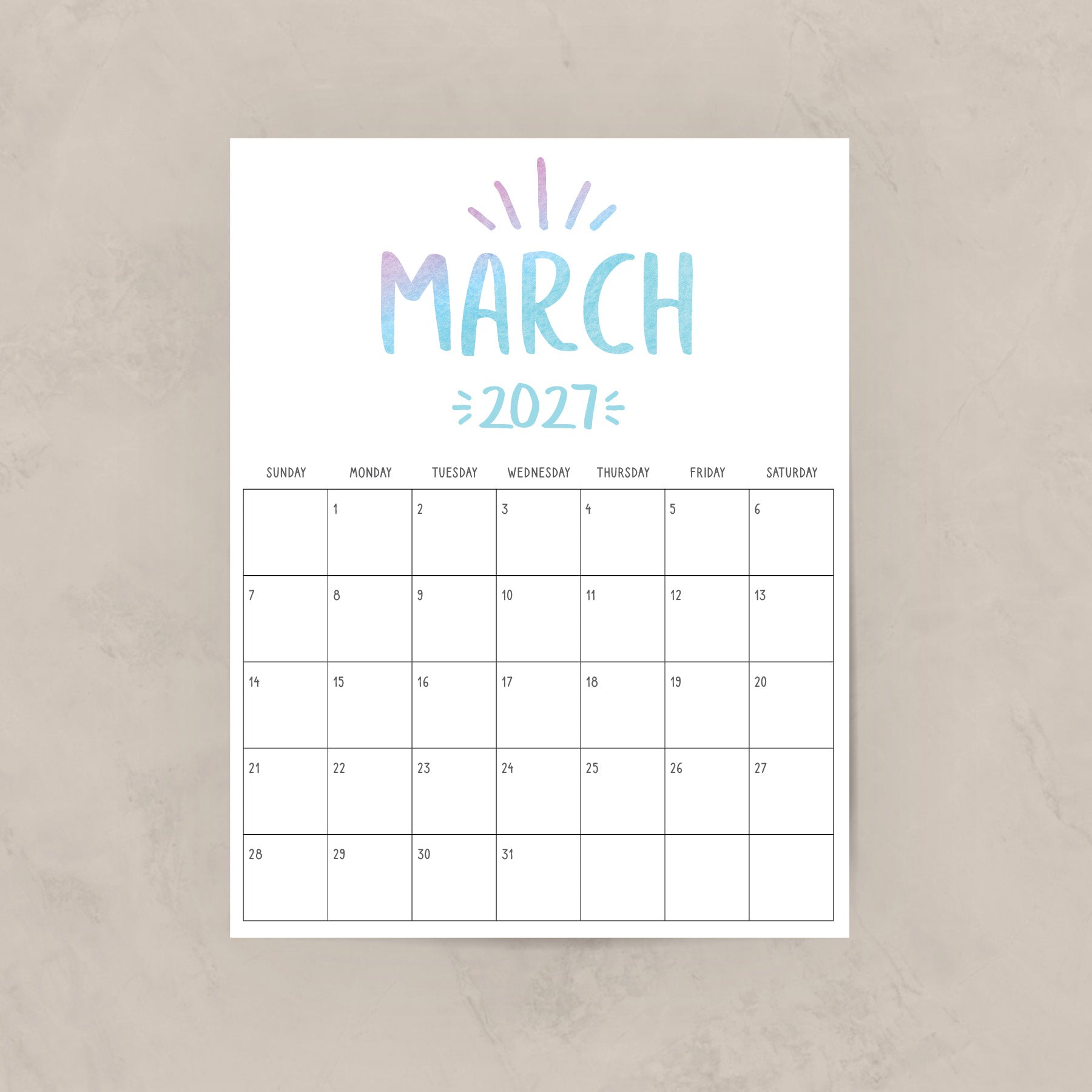 2027 calendar