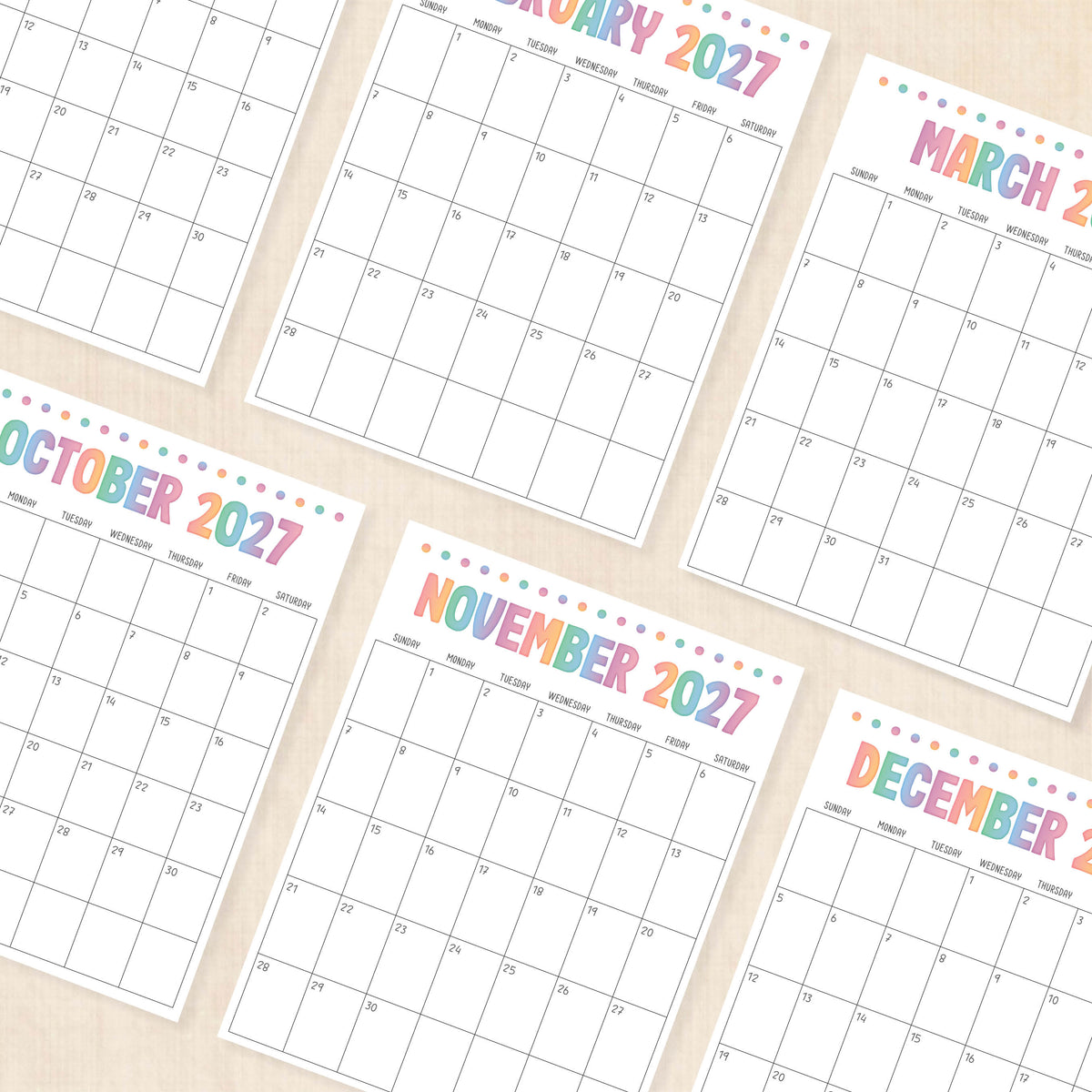 printable 2027 calendar