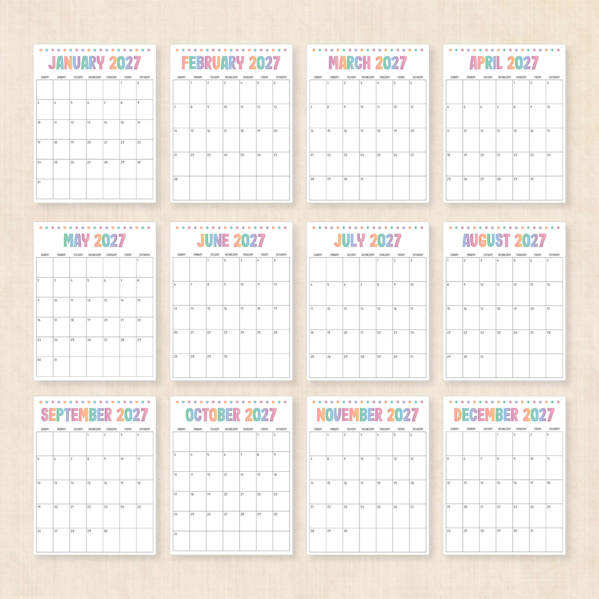 printable 2027 calendar