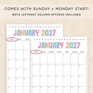 printable 2027 calendar