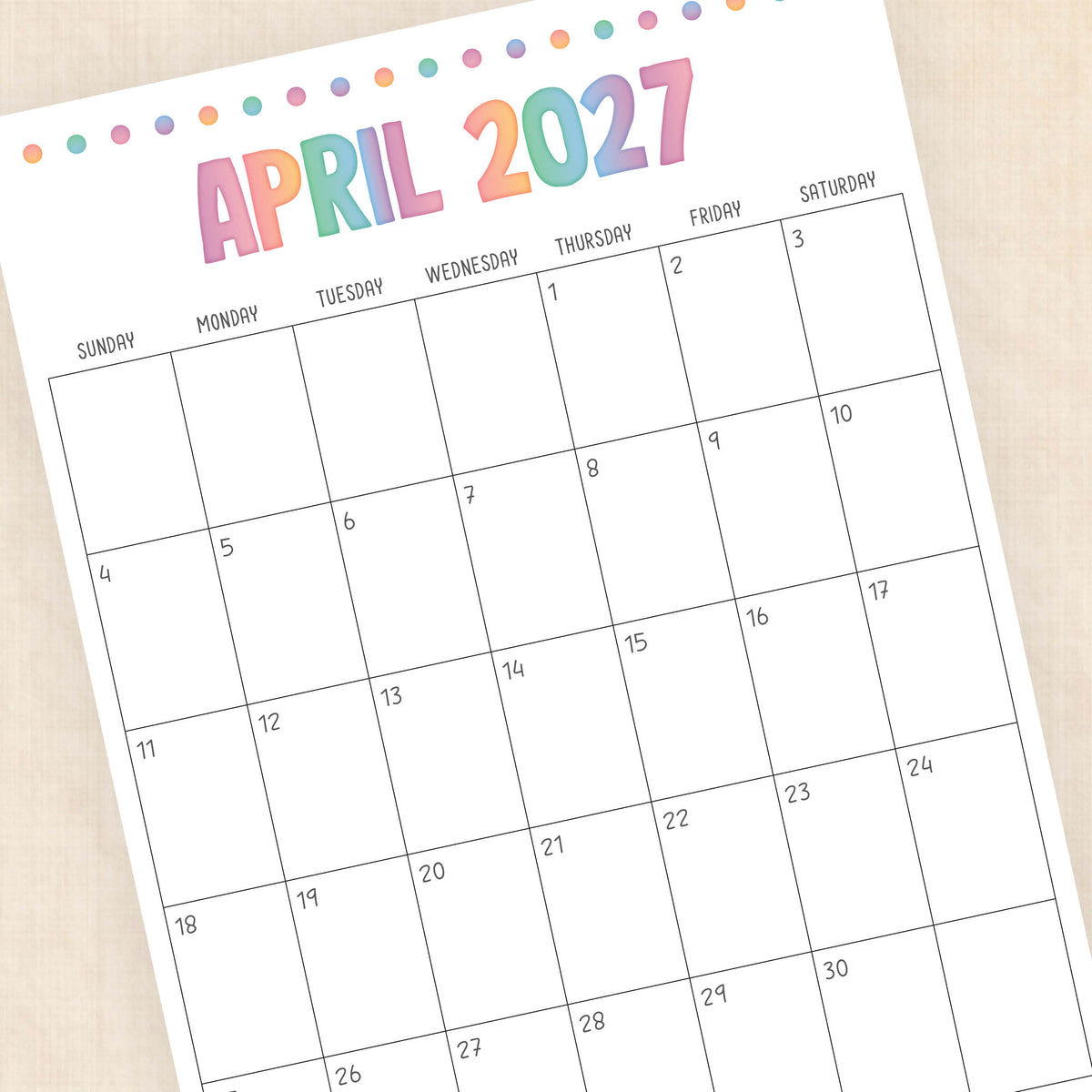 printable 2027 calendar