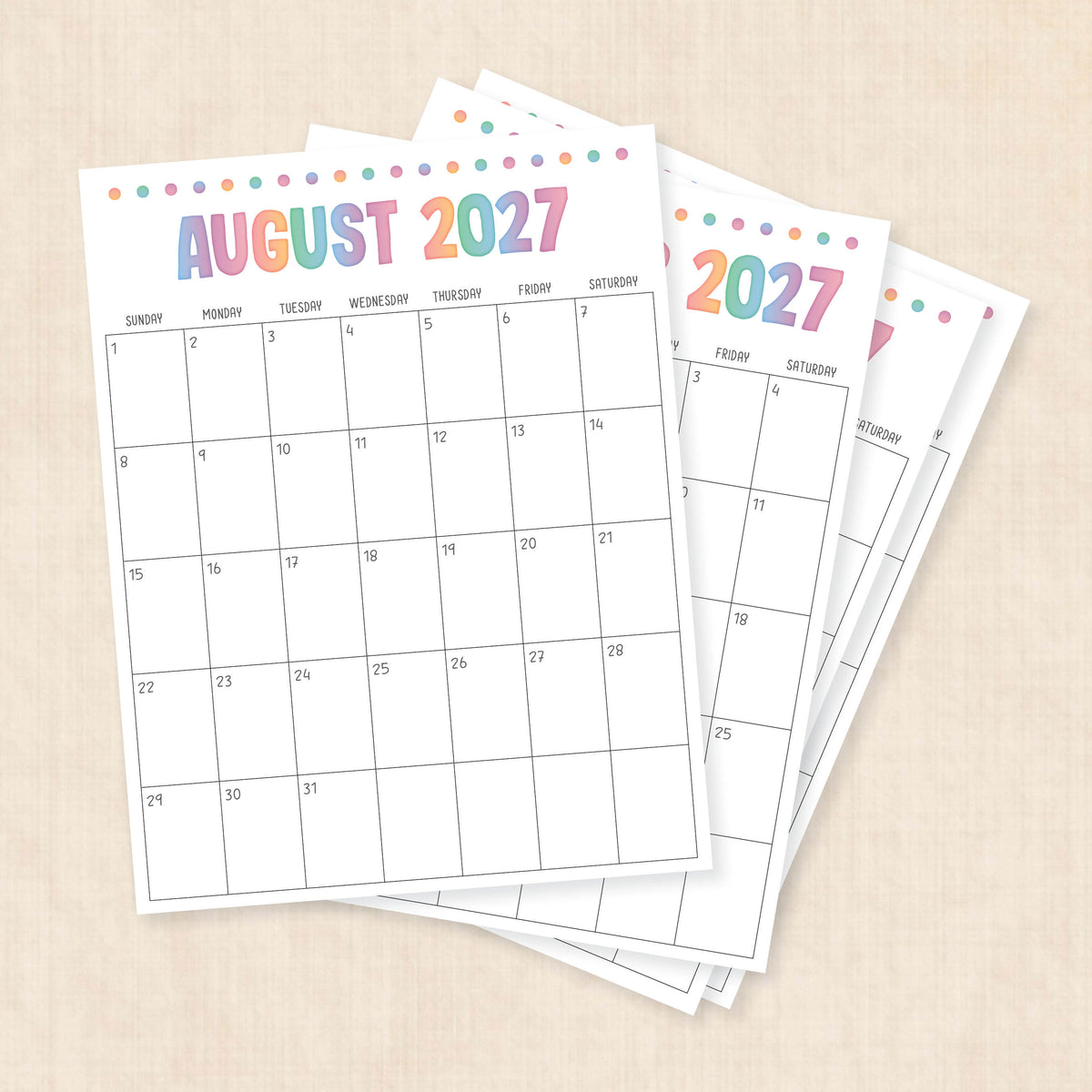 printable 2027 calendar