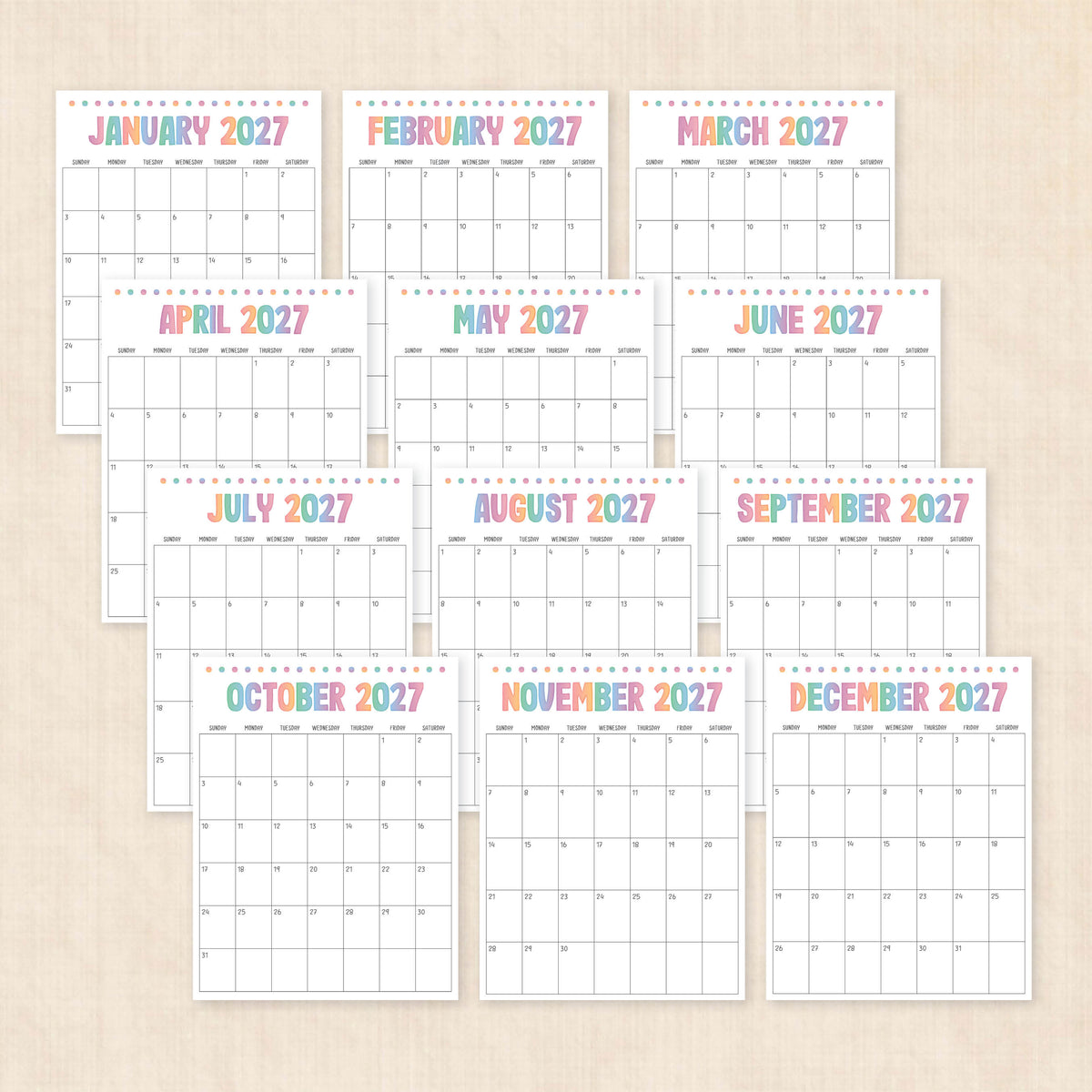 printable 2027 calendar