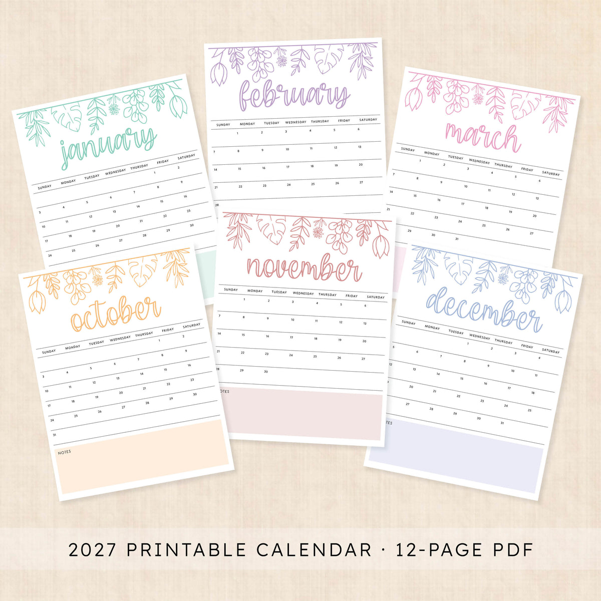 printable 2027 calendar