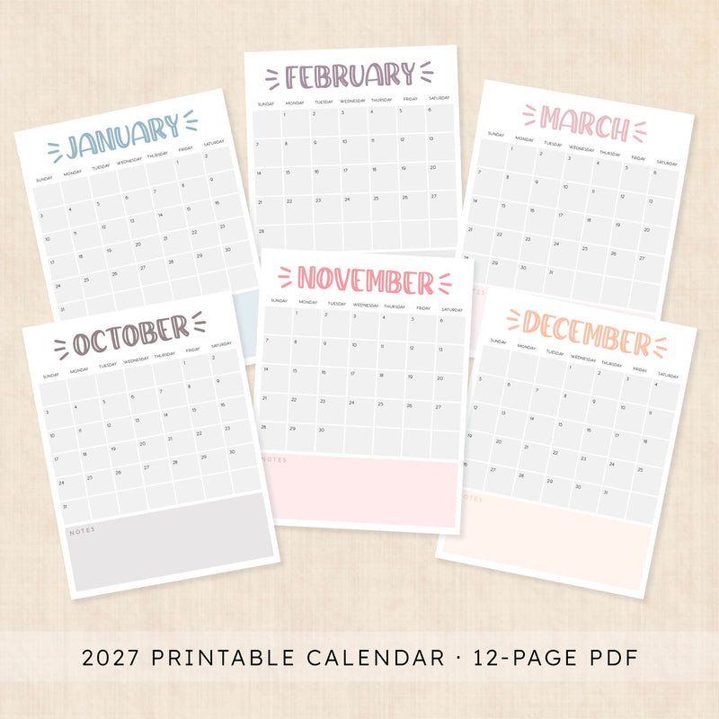 printable 2027 calendar