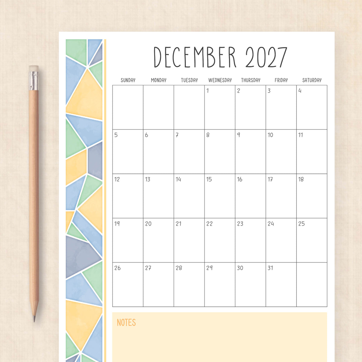 printable 2027 calendar