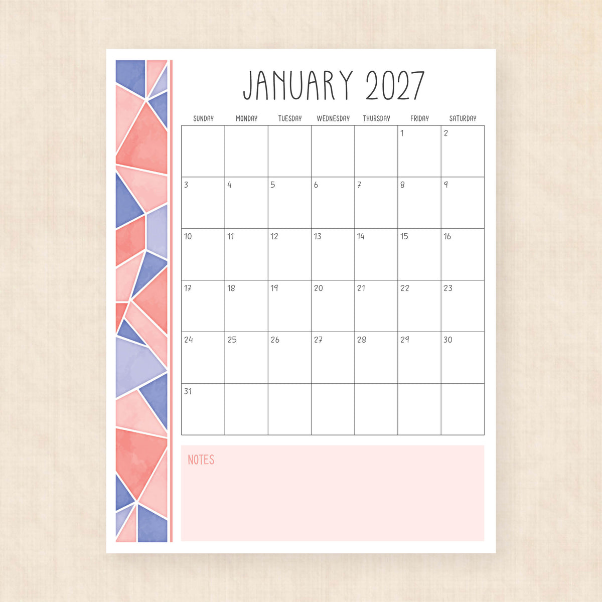 printable 2027 calendar