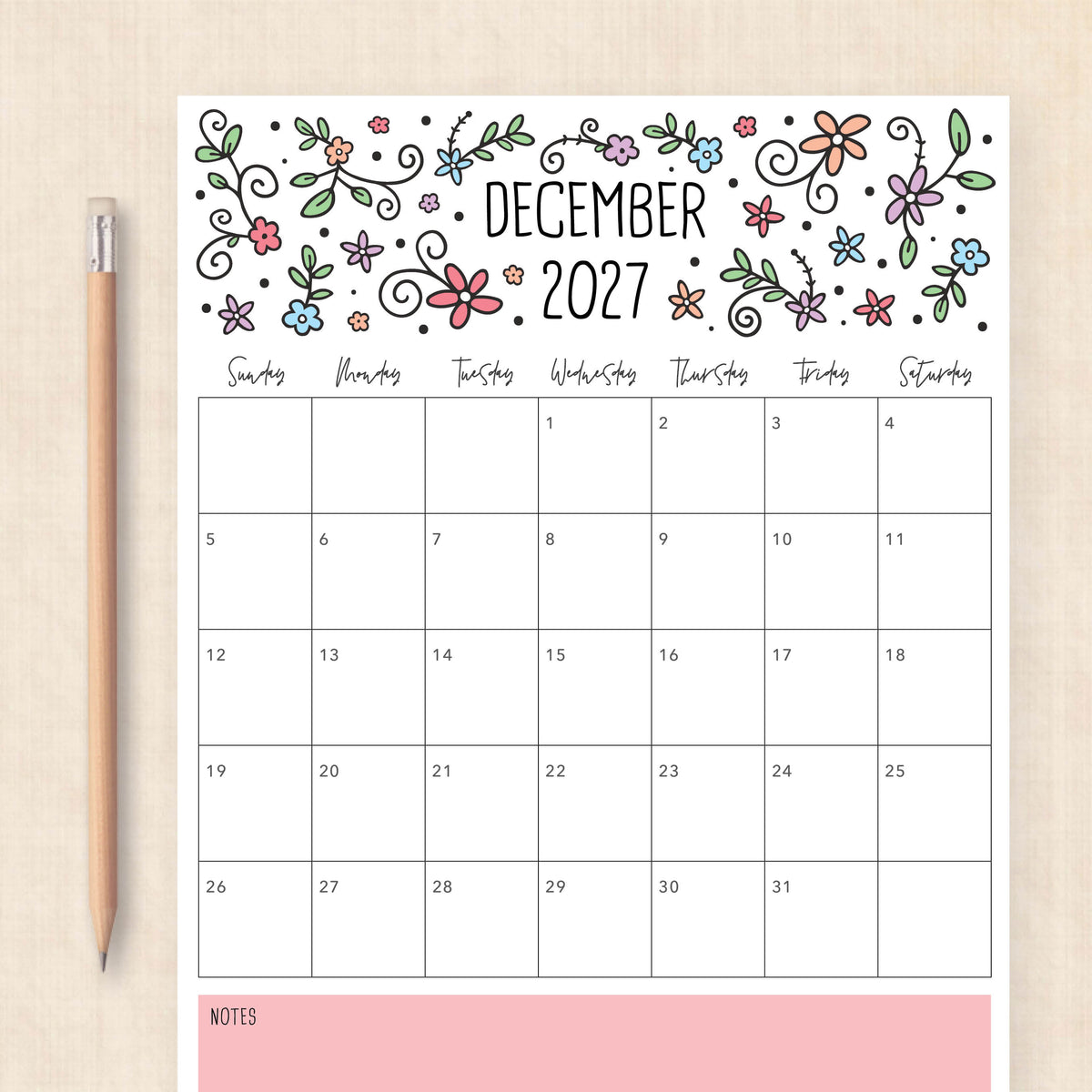 printable 2027 calendar